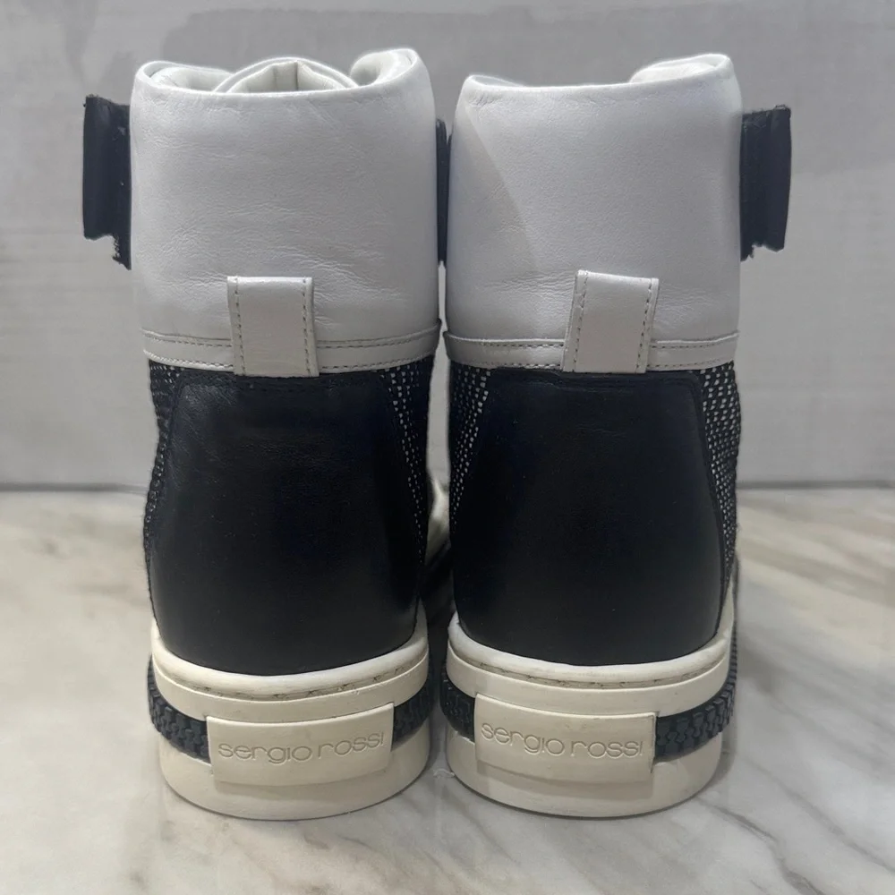 Sergio Rossi Black and White High-Top Sneakers size 35
